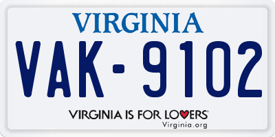 VA license plate VAK9102