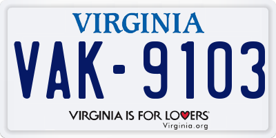 VA license plate VAK9103