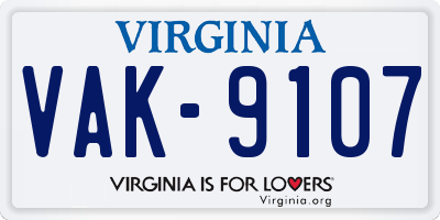 VA license plate VAK9107