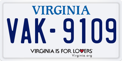 VA license plate VAK9109