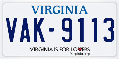 VA license plate VAK9113