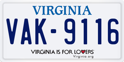 VA license plate VAK9116