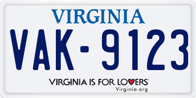 VA license plate VAK9123