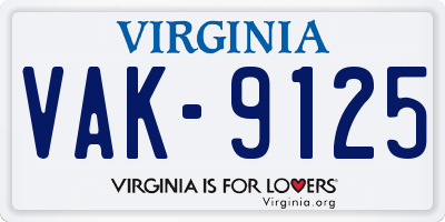 VA license plate VAK9125