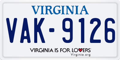 VA license plate VAK9126