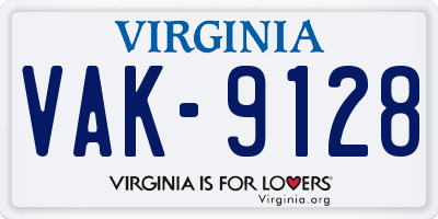 VA license plate VAK9128