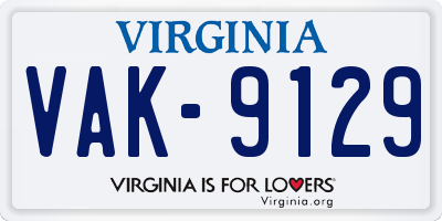 VA license plate VAK9129
