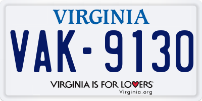 VA license plate VAK9130