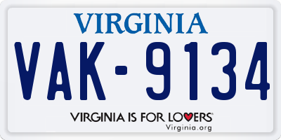 VA license plate VAK9134