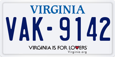 VA license plate VAK9142