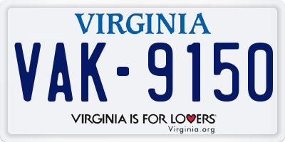 VA license plate VAK9150