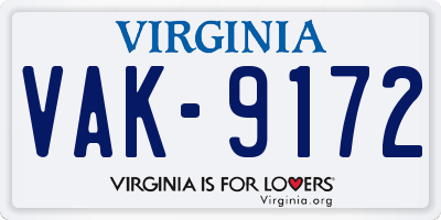 VA license plate VAK9172