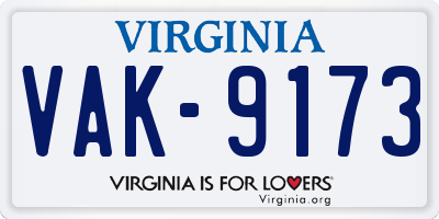 VA license plate VAK9173