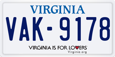 VA license plate VAK9178