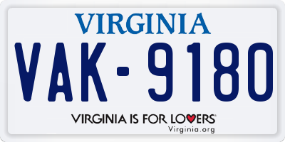 VA license plate VAK9180