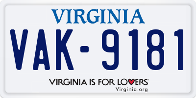 VA license plate VAK9181