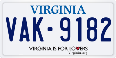 VA license plate VAK9182