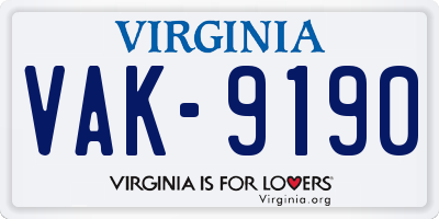 VA license plate VAK9190
