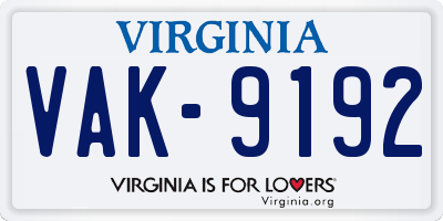 VA license plate VAK9192