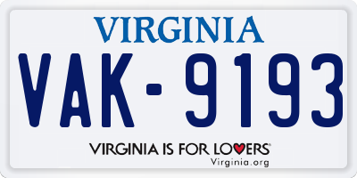 VA license plate VAK9193