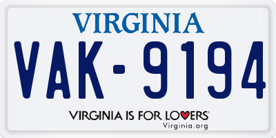 VA license plate VAK9194