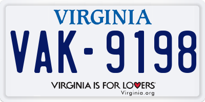 VA license plate VAK9198