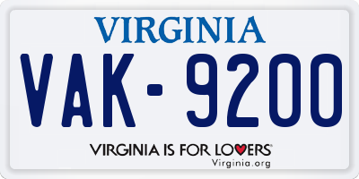 VA license plate VAK9200