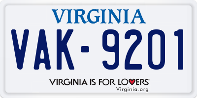 VA license plate VAK9201
