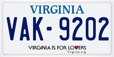 VA license plate VAK9202