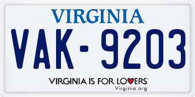 VA license plate VAK9203