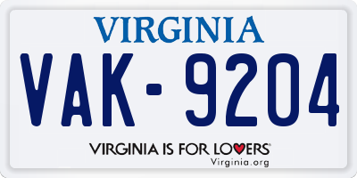 VA license plate VAK9204