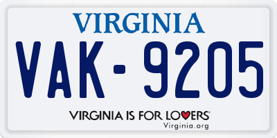 VA license plate VAK9205
