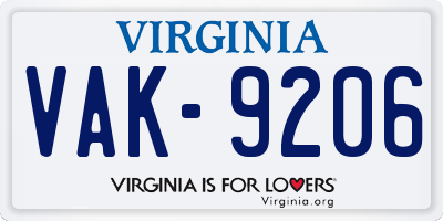 VA license plate VAK9206