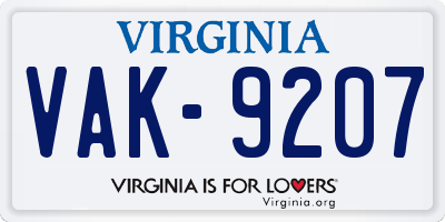 VA license plate VAK9207