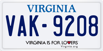 VA license plate VAK9208