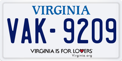 VA license plate VAK9209