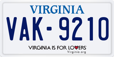 VA license plate VAK9210