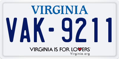 VA license plate VAK9211