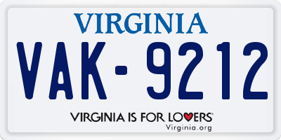VA license plate VAK9212