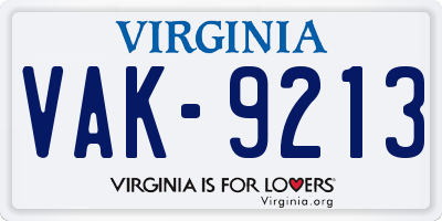 VA license plate VAK9213