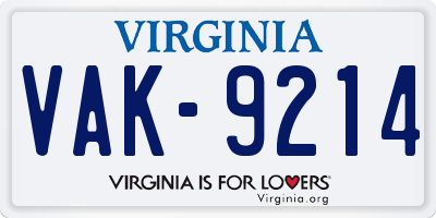 VA license plate VAK9214