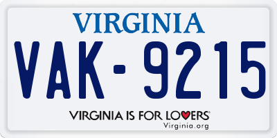 VA license plate VAK9215