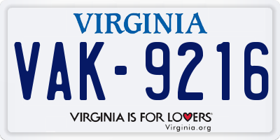 VA license plate VAK9216