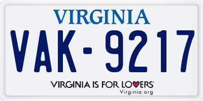 VA license plate VAK9217