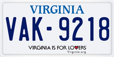 VA license plate VAK9218