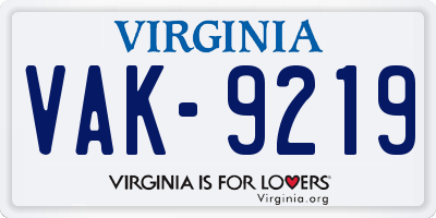 VA license plate VAK9219