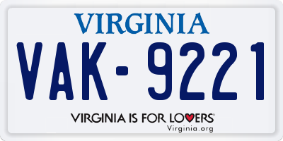 VA license plate VAK9221
