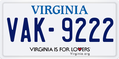 VA license plate VAK9222