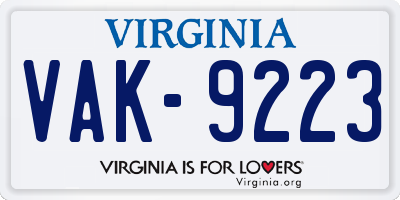 VA license plate VAK9223
