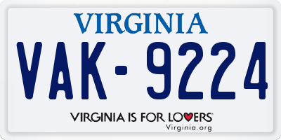 VA license plate VAK9224